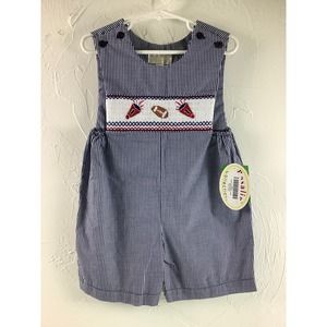 Sir John Smocked Navy Football Shortalls toddler size 3T NWT